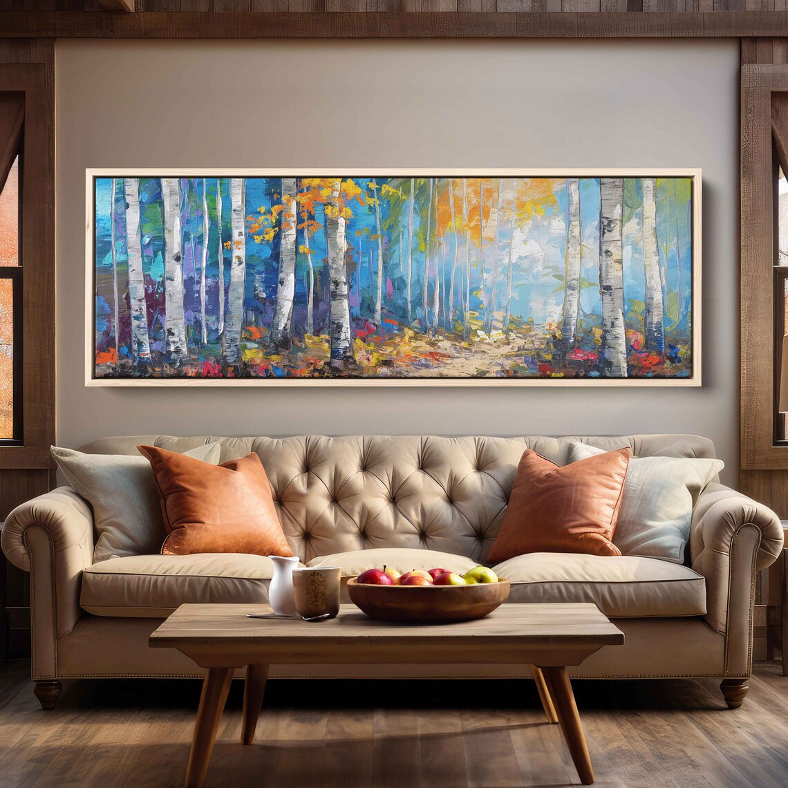 Birch Trees Lined Up Panoramic Acrylic Wall Art Print Impressionist Art Nature Wall Art Ready To Hang - Image 2