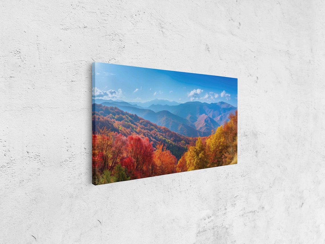 Autumn Mountain Valley Panoramic Fall Colors Clear Blue Sky Poster - Image 4
