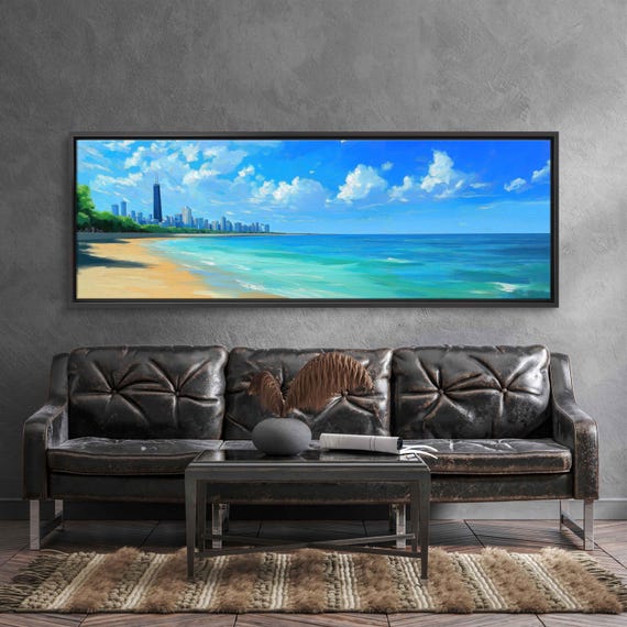 Lake Michigan Views Wall Art Print Bright Sunny Day Chicago Skyline