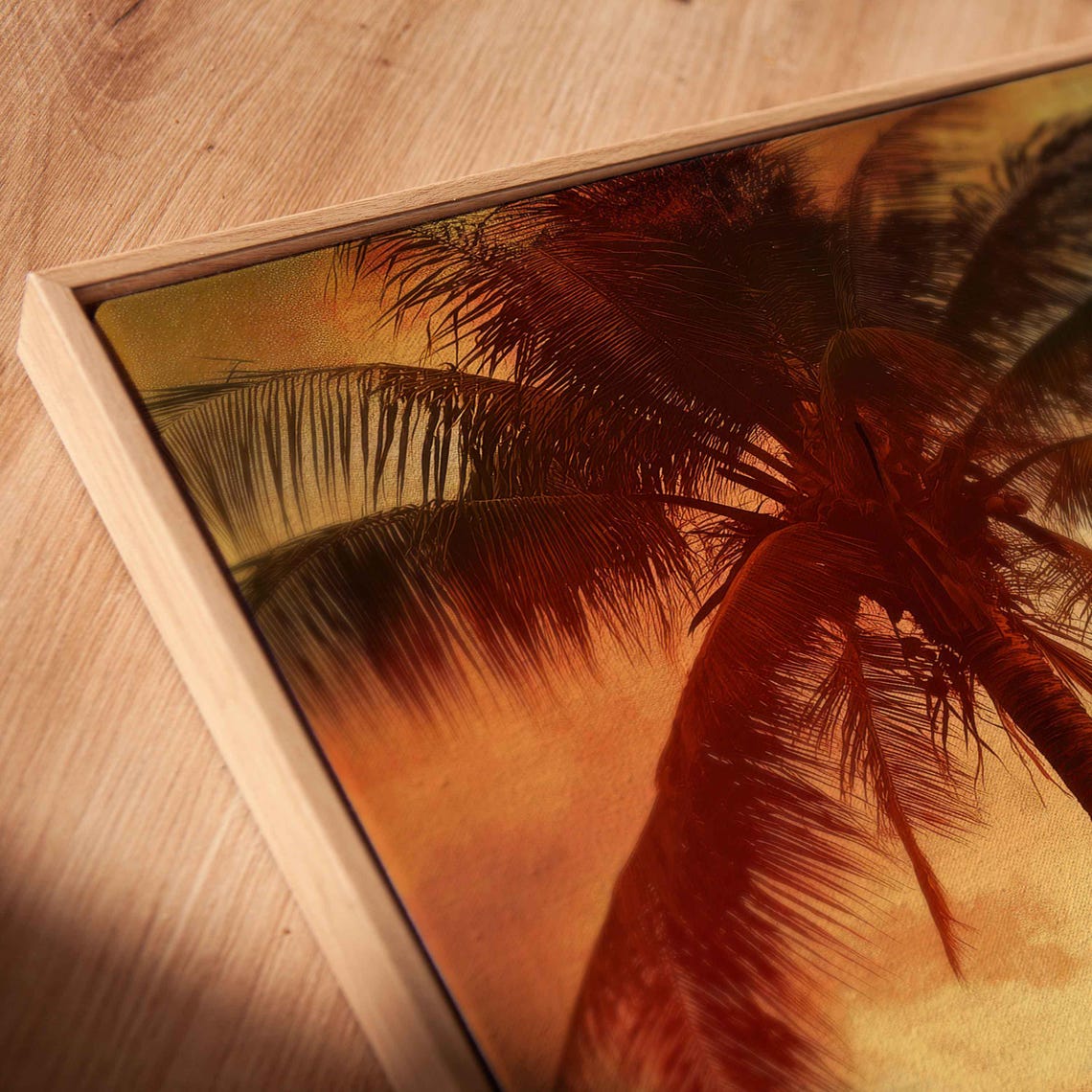 Surfboard On Sandy Beach Wall Art Print Beach Life Tropical Island Gift For Surfer Blue Water Palm Trees Ready To Hang - Image 2