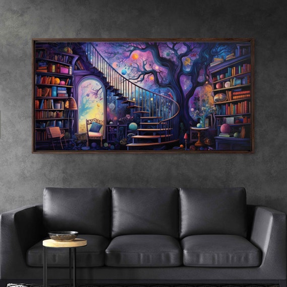 Spiral Staircase In Treehouse Library Painting Framed Print Ready To Hang