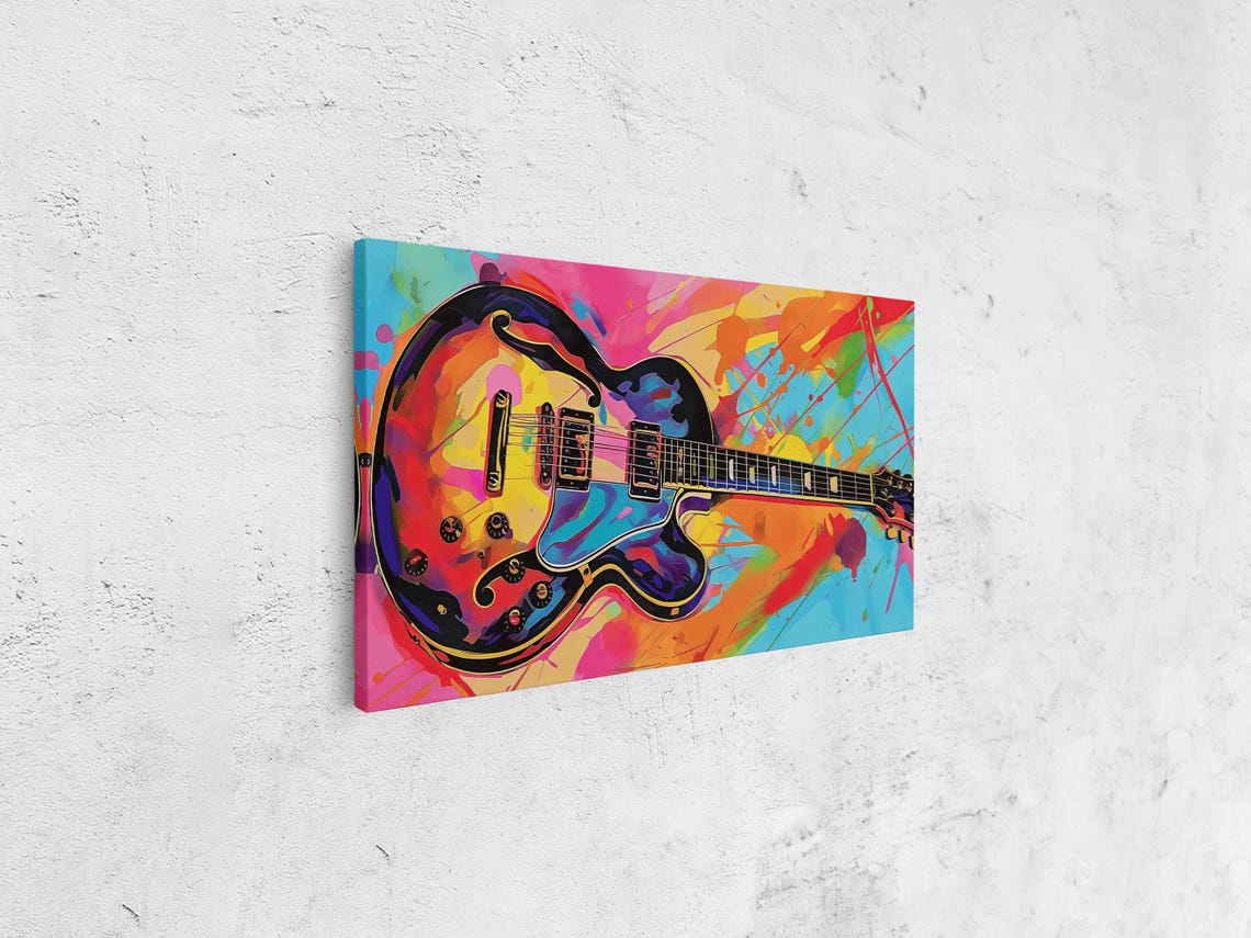 Neon Pop Art Electric Guitar With Colorful Paint Splashes Music Poster - Image 4