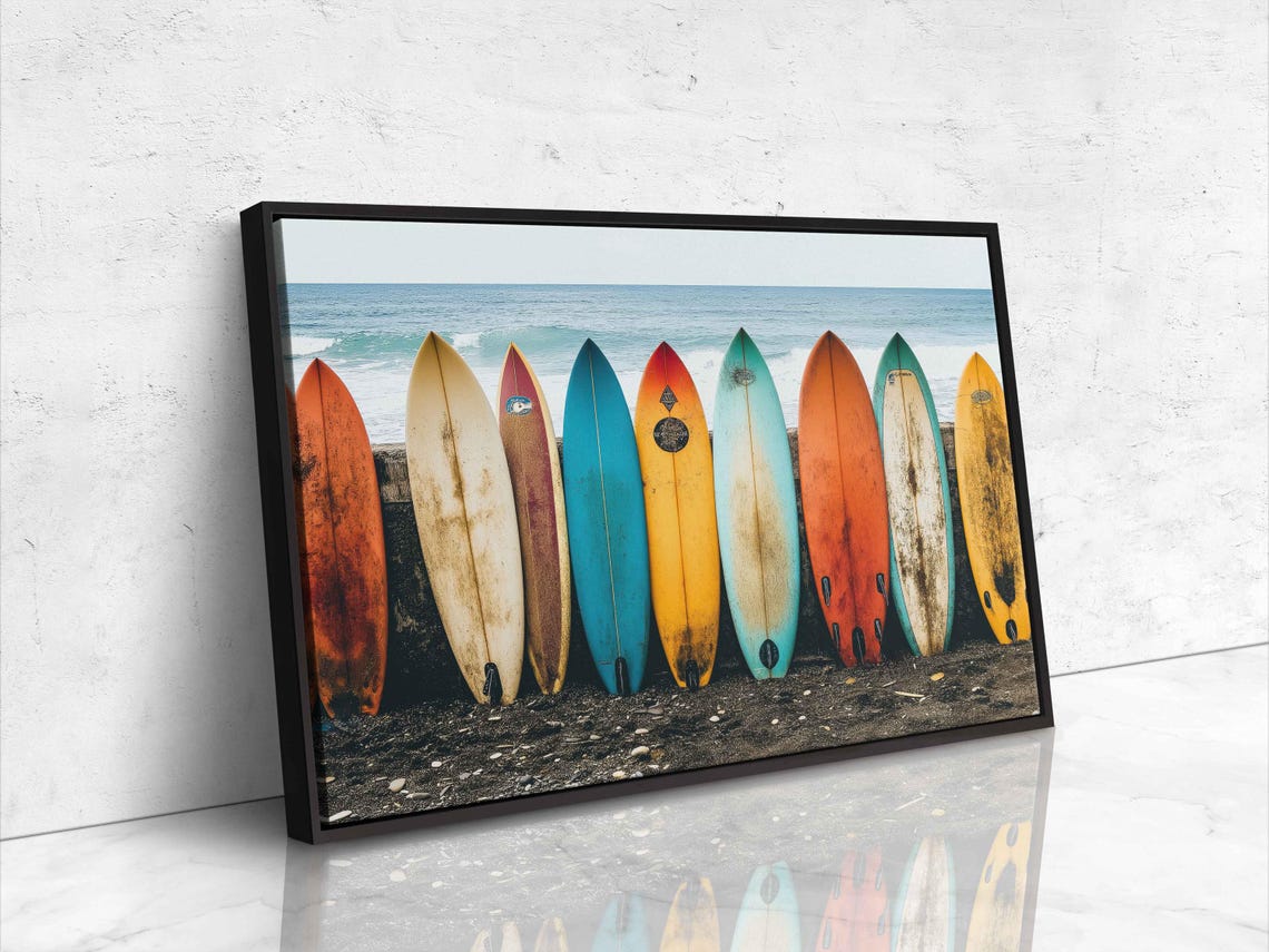 Vintage Surfboards Resting On Seawall Wall Art Print Gift For Surfer Beach Life Ready To Hang - Image 4