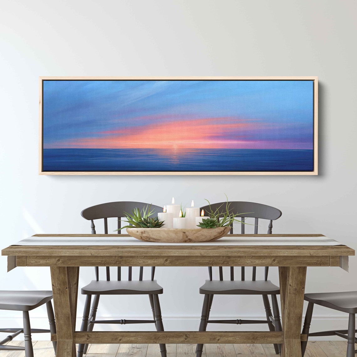Serene Ocean Sunset Calm Blue Water Pink Sky Panoramic Wall Art
