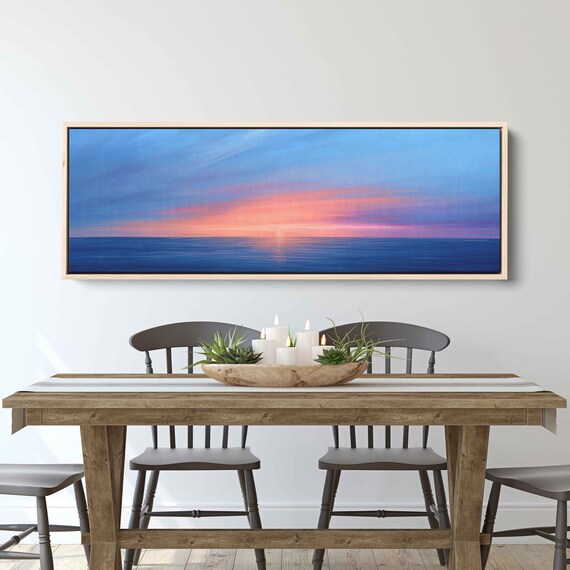 Serene Ocean Sunset Calm Blue Water Pink Sky Panoramic Wall Art