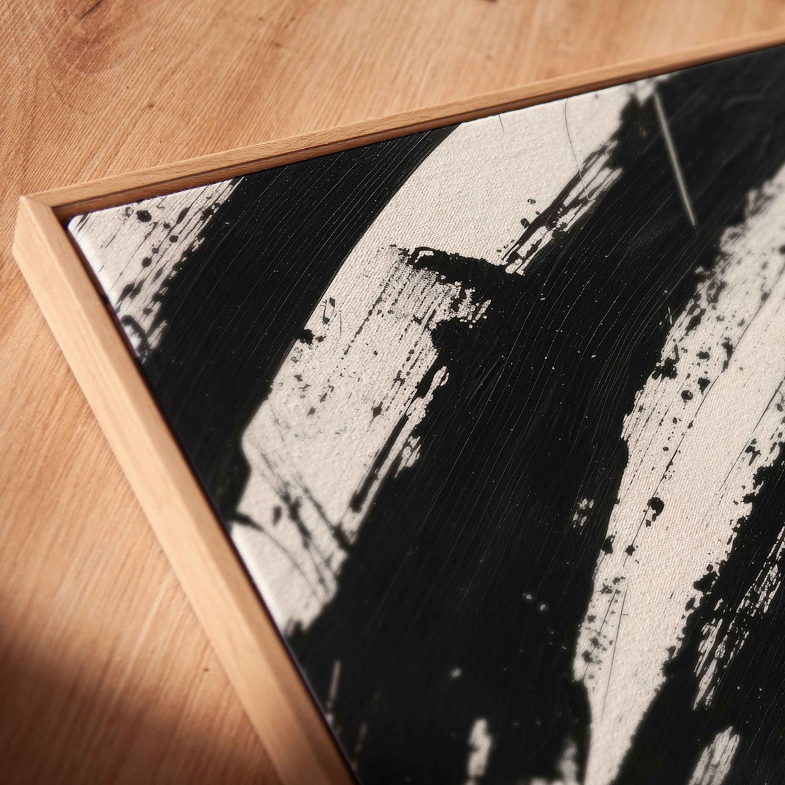Black White Abstract Diagonal Brush Strokes Modern Monochrome Wall Art - Image 2