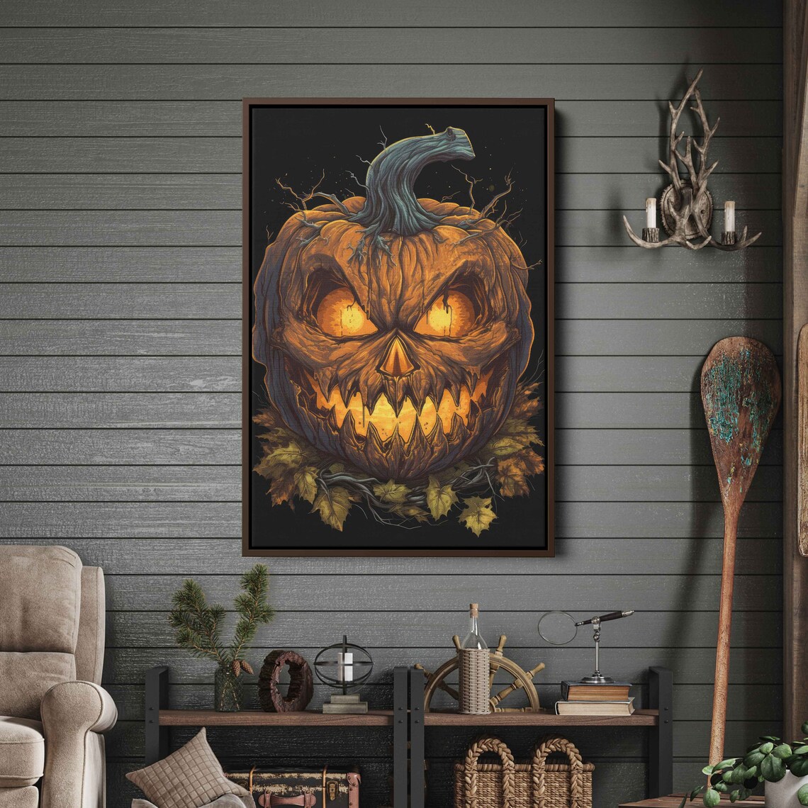 Glowing Eyed Jack O Lantern Evil Pumpkin Halloween Wall Art Print - Image 2