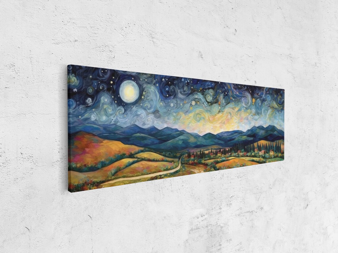 Starry Night Landscape Panoramic Art Print, Van Gogh-Inspired - Image 4