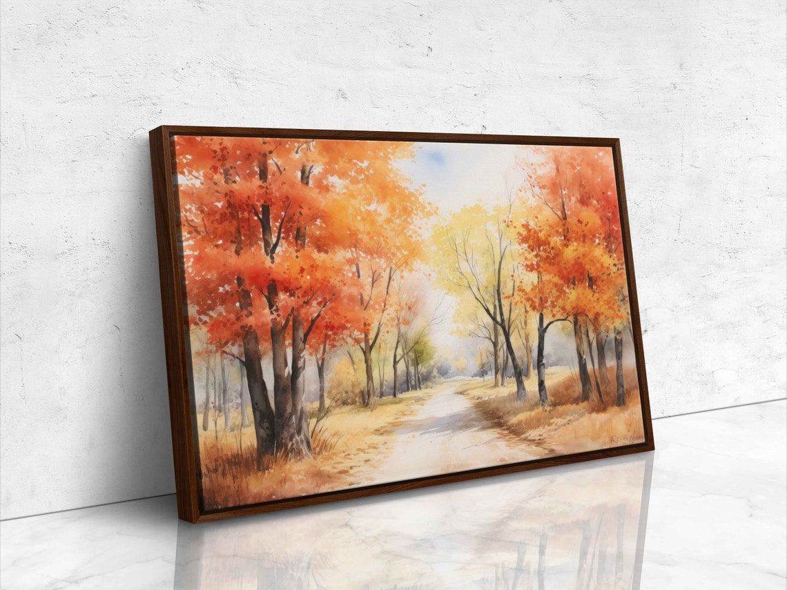 Calm Autumn Walkway Watercolor Orange Trees Fall Colors Wall Art Print - Image 4