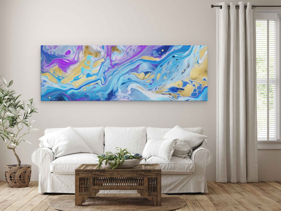 Blue Purple Gold Panoramic Marble Flow Abstract Wall Art Poster - Image 4