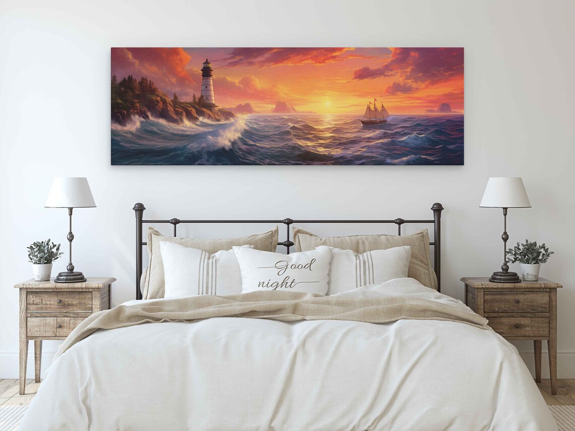 Lighthouse Seascape Oil Painting, Tropical Art Print - Image 3