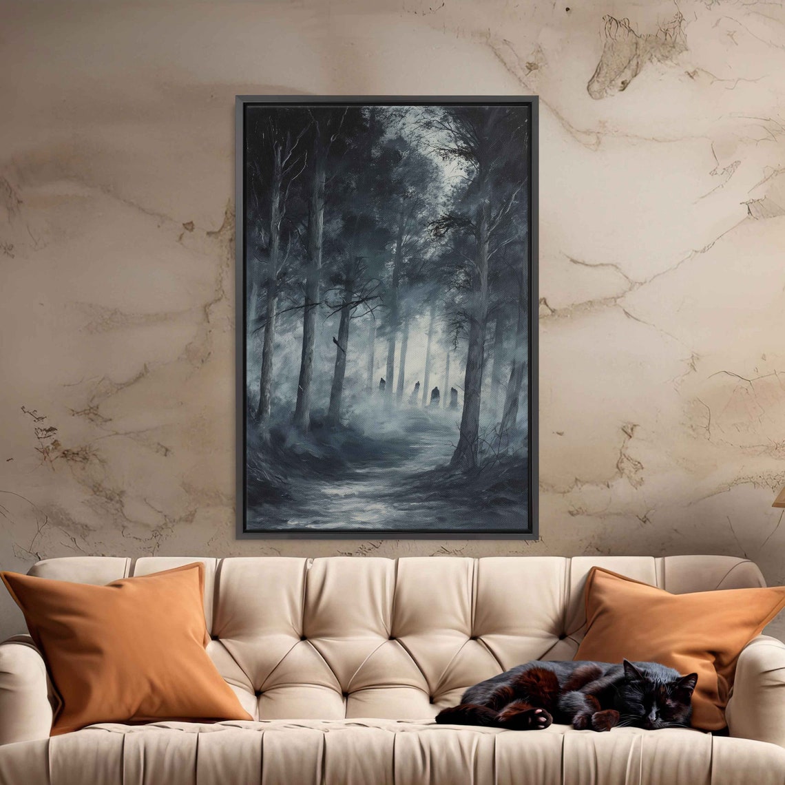 Ghostly Figures Misty Dark Forest Foggy Night Halloween Spooky Print - Image 3
