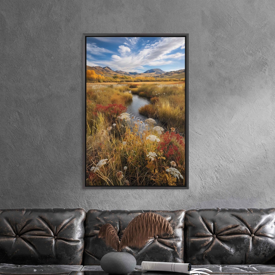 Mountain Marsh River Golden Autumn Grasses Valley Photo Poster