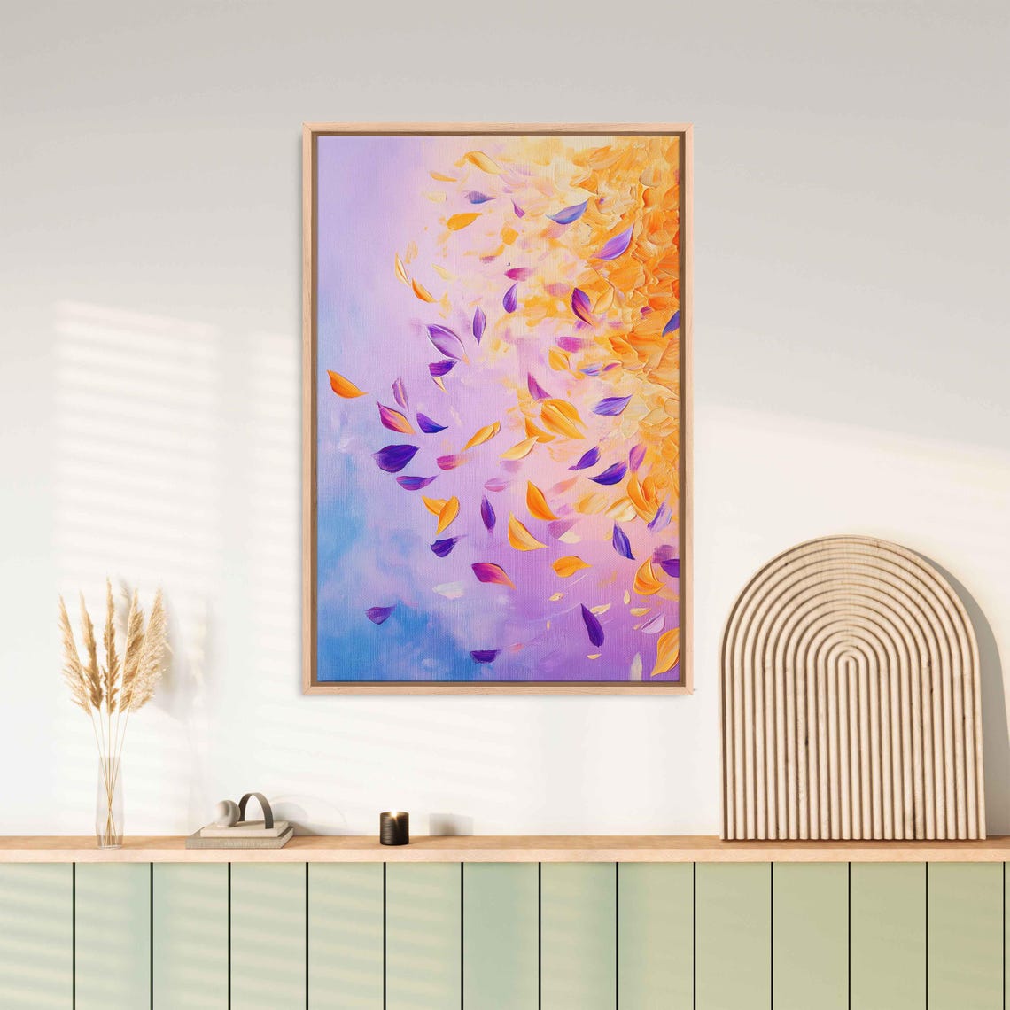 Scattering Flower Petals Orange Purple Gold Pastel Abstract Poster