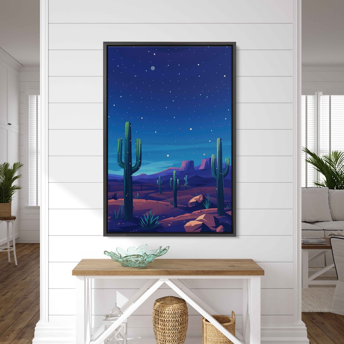 Arizona Desert Starry Night Saguaro Cactus Silhouette Moon Sky Art Poster - Image 3