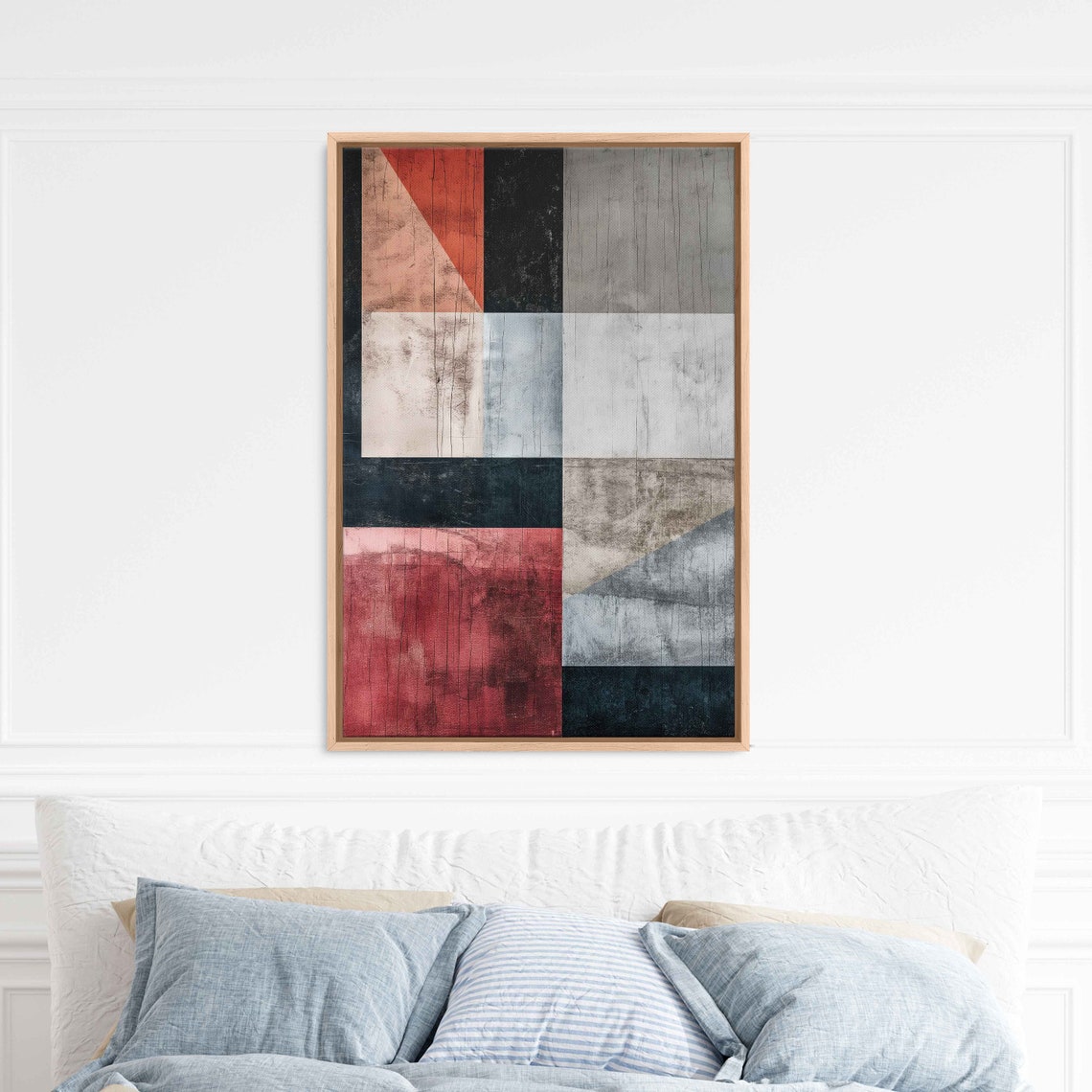 Geometric Blocks Terracotta Black Gray Abstract Painting Poster - Image 3