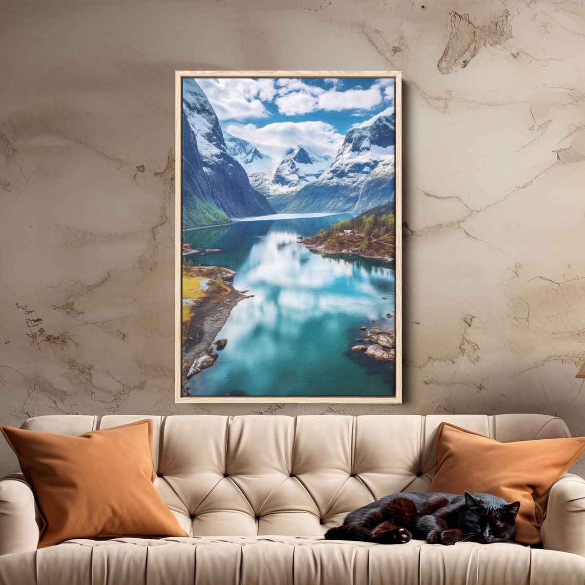 Scenic Alpine Snowy Mountain Turquoise Lake Reflection Poster - Image 3
