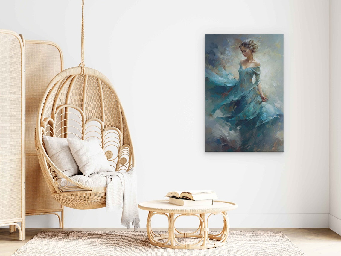 Woman Flowing Blue Dress Painterly Elegant Portrait Art Poster - Image 3