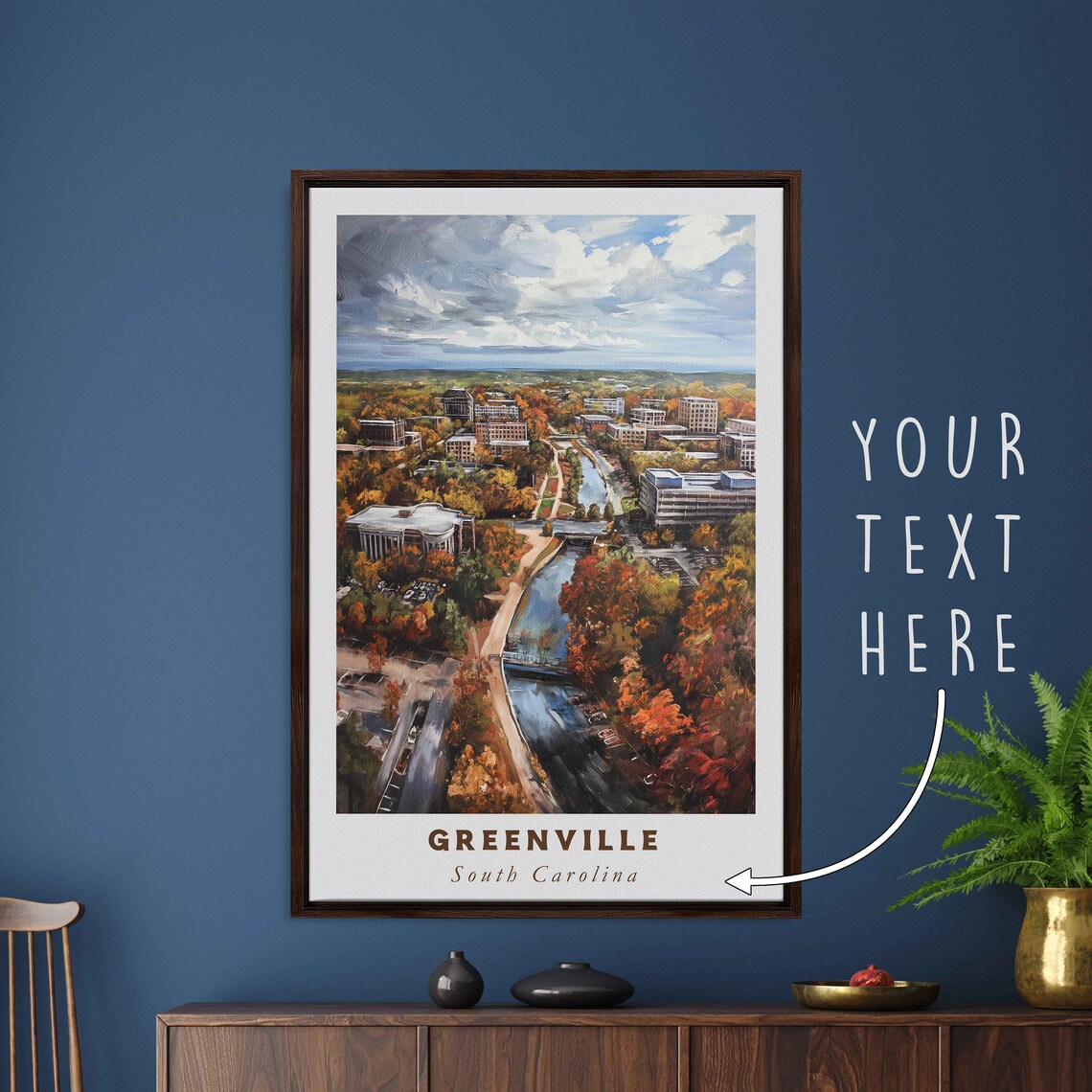Greenville South Carolina Autumn River Aerial Moody Fall Art Poster