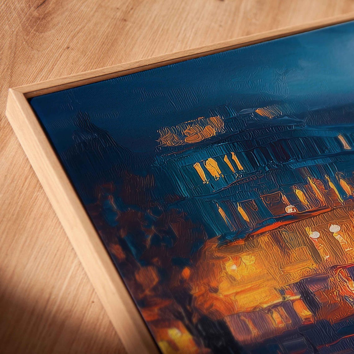 Arched Bridge Over Calm River At Dusk With City Lights Poster - Image 2