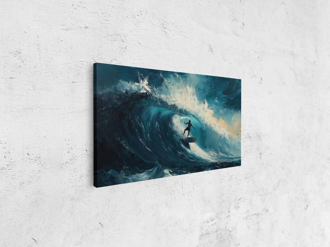 Surfer Catching Massive Wave Wall Art Print Tropical Island Gift For Surfer Blue Water Ready To Hang - Image 4