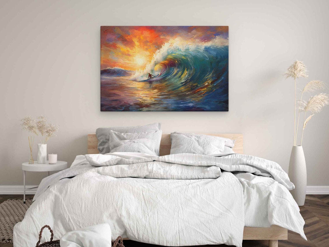 Surfing A Big Wave Oil Painting Reproduction Print On Ready To Hang Beach Wall Art - Image 3