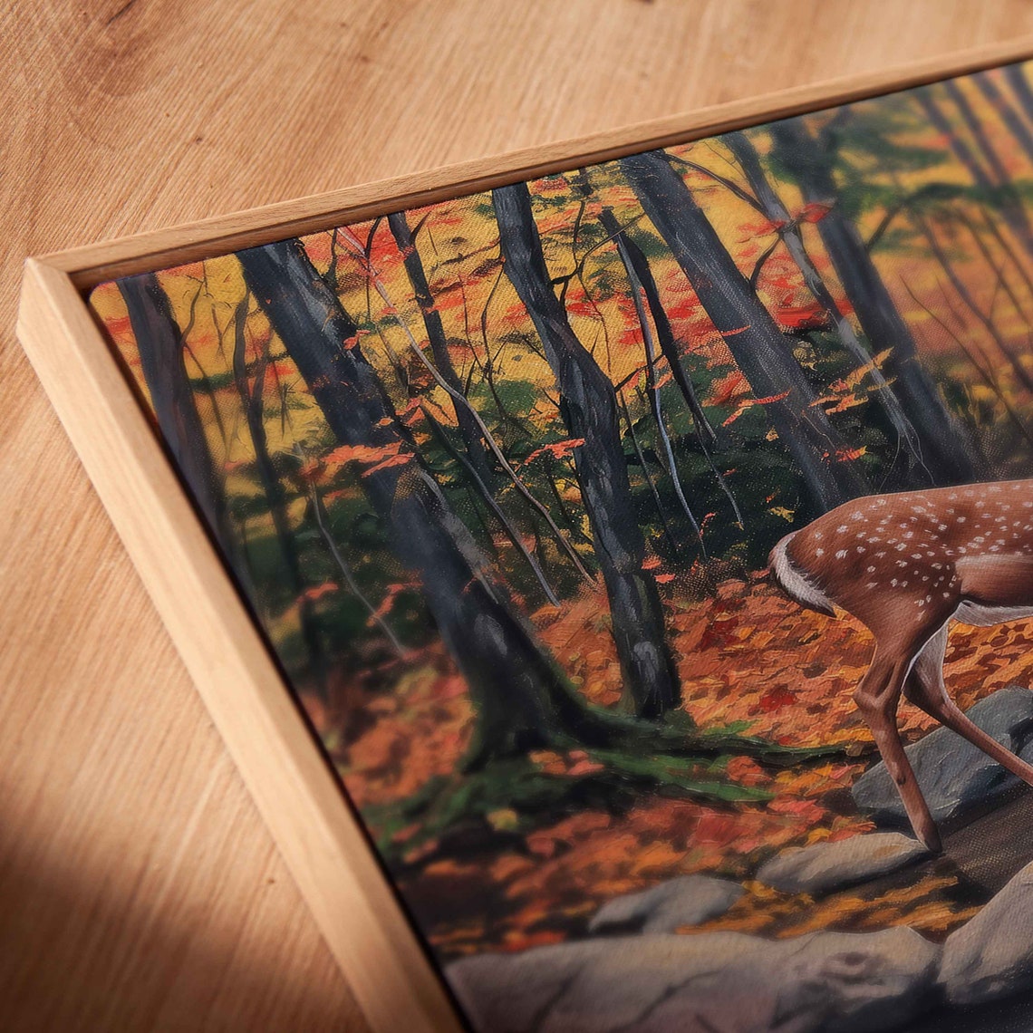 Deer Drinking From Forest Stream In Autumn Woods Painting Poster - Image 2