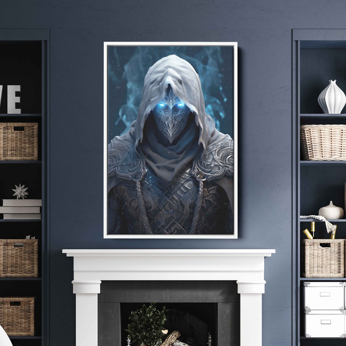 Masked Hooded Ice Assassin Glowing Eyes Fantasy Video Game Wall Art