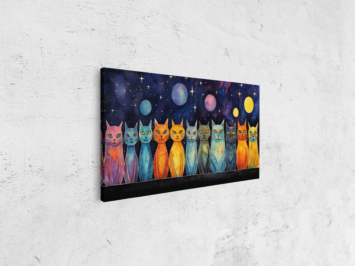 Celestial Cats Watercolor Stars and Moons Art Print - Image 4