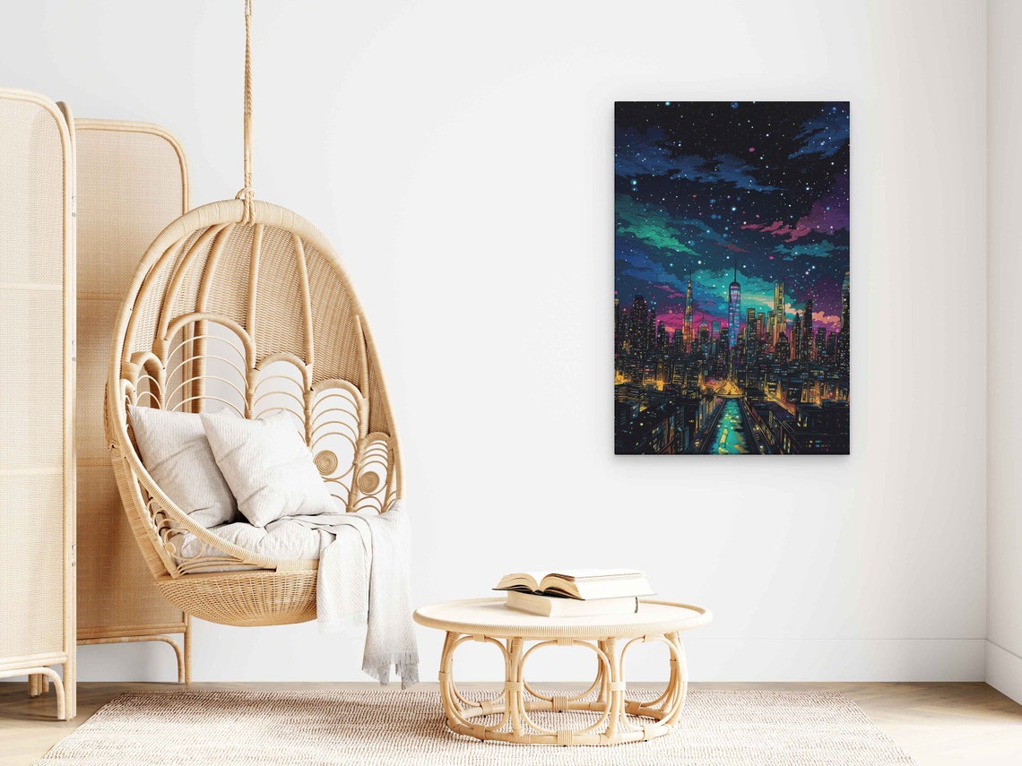 Comic City Street Night Stars Neon Lights Urban Wall Art Poster - Image 3