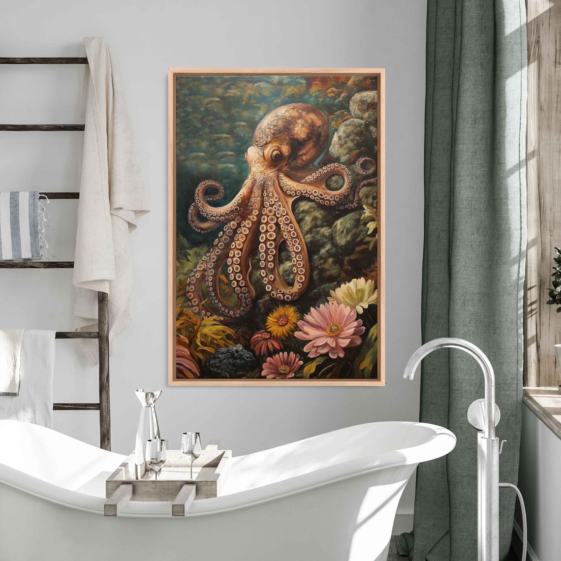 Realistic Octopus Among Rocks Colorful Anemones Ocean Life Poster - Image 3