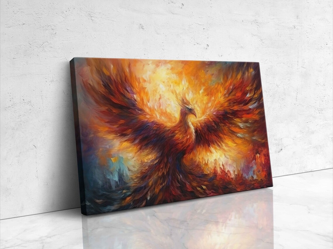 Phoenix Spreading Fiery Wings Oil Painting Mythical Bird Art Poster - Image 4