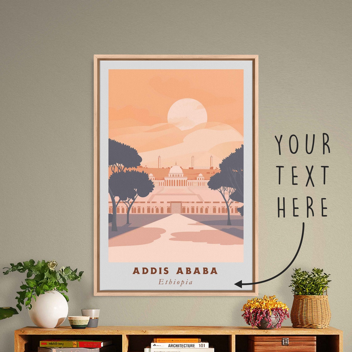Addis Ababa Ethiopia Palace Sunset Garden Avenue Travel Poster