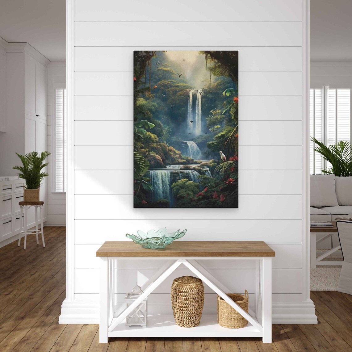 Jungle Waterfall Tropical Landscape Art Print - Image 3