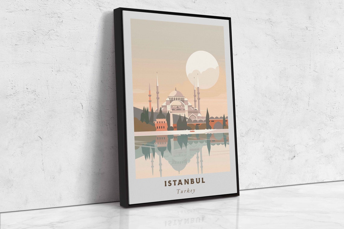 Istanbul Turkey Mosque Sunset Water Reflection Minarets Travel Poster - Image 2