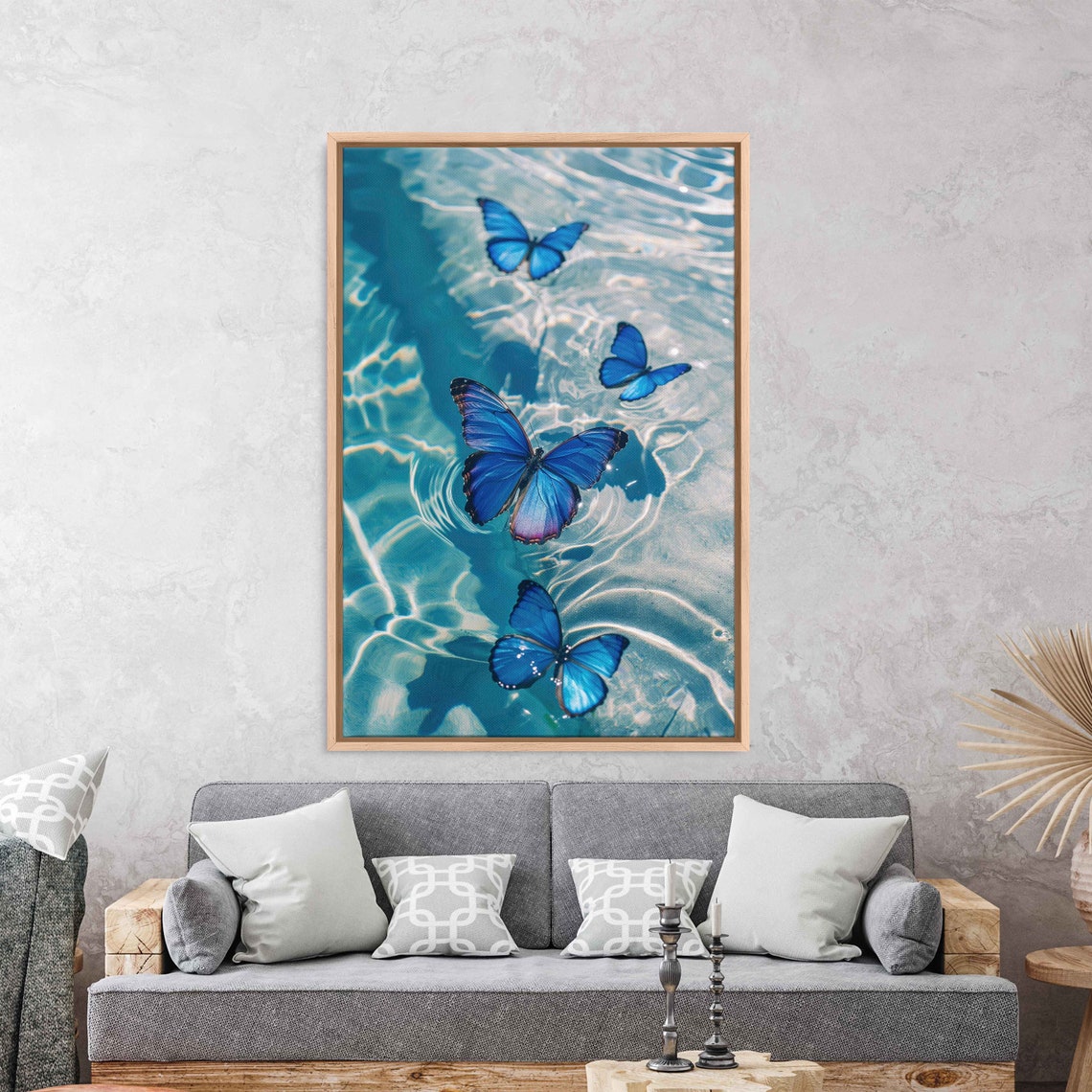 Blue Morpho Butterflies Over Crystal Clear Sparkling Water Art Print - Image 3