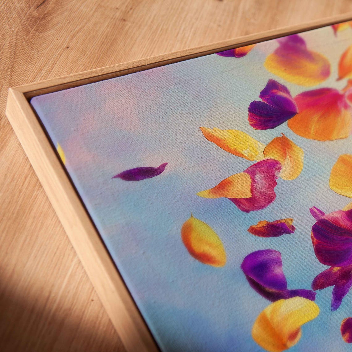 Scattering Flower Petals in Wind Painting Purple Yellow Abstract Print - Image 2