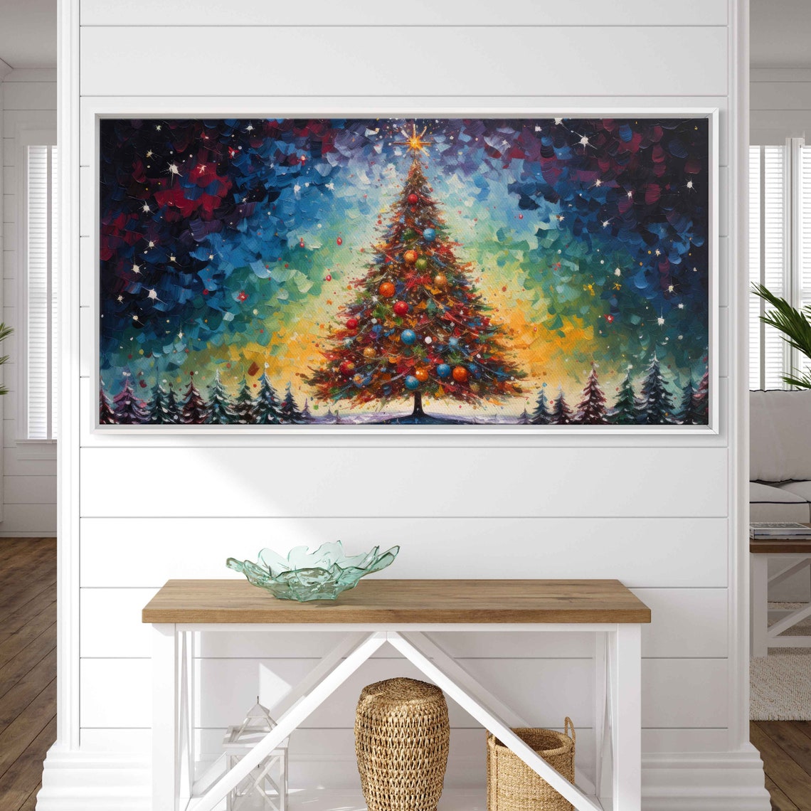 Vibrant Colorful Christmas Tree Ornaments Cosmic Night Sky Poster - Image 3