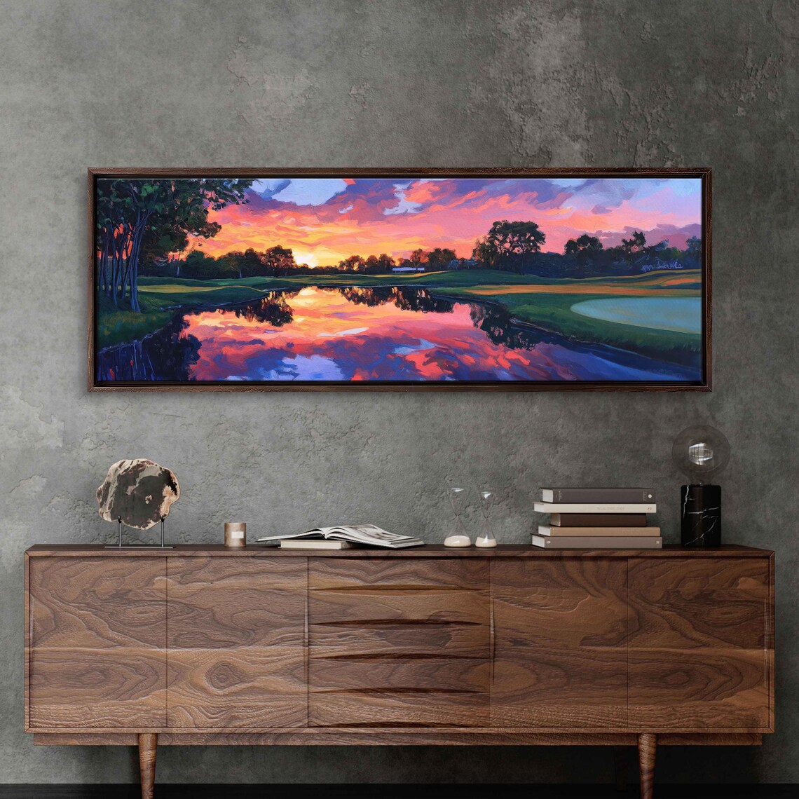 Bay Hill Club Landscape, Vibrant Sunset Reflection