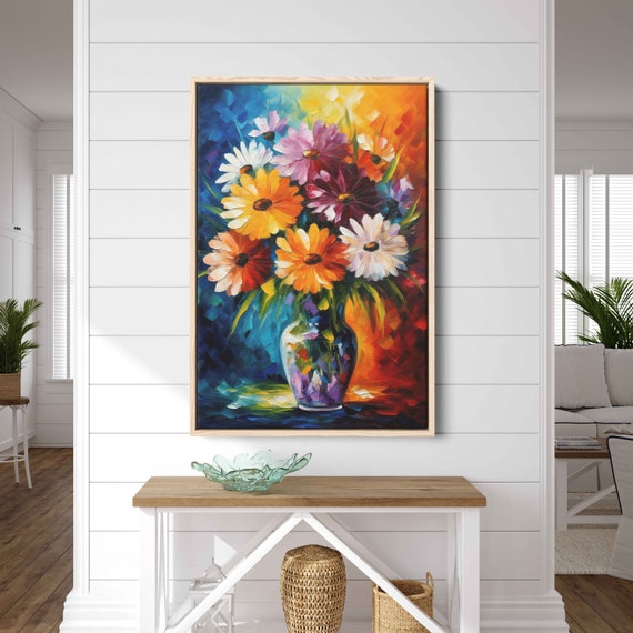 Flowers In A Vase Painting Mothers Day Gift Vibrant And Colorful Oil Painting Print On Palette Knife