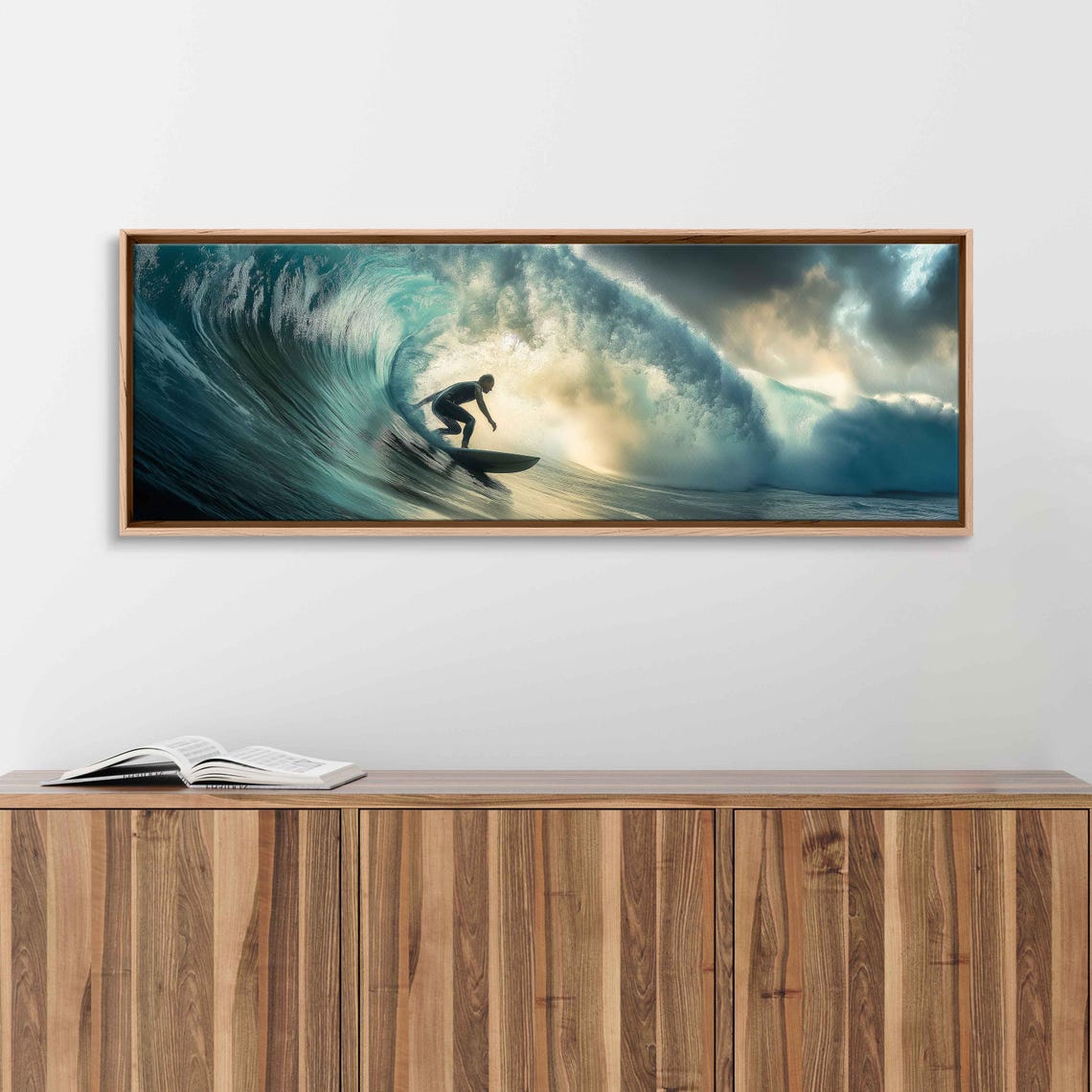 Surfer Catching Massive Wave Wall Art Print Tropical Island Gift For Surfer Blue Water Ready To Hang