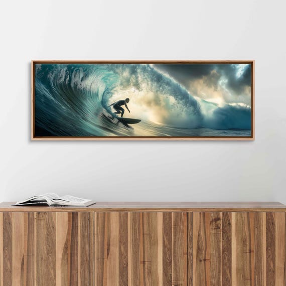 Surfer Catching Massive Wave Wall Art Print Tropical Island Gift For Surfer Blue Water Ready To Hang