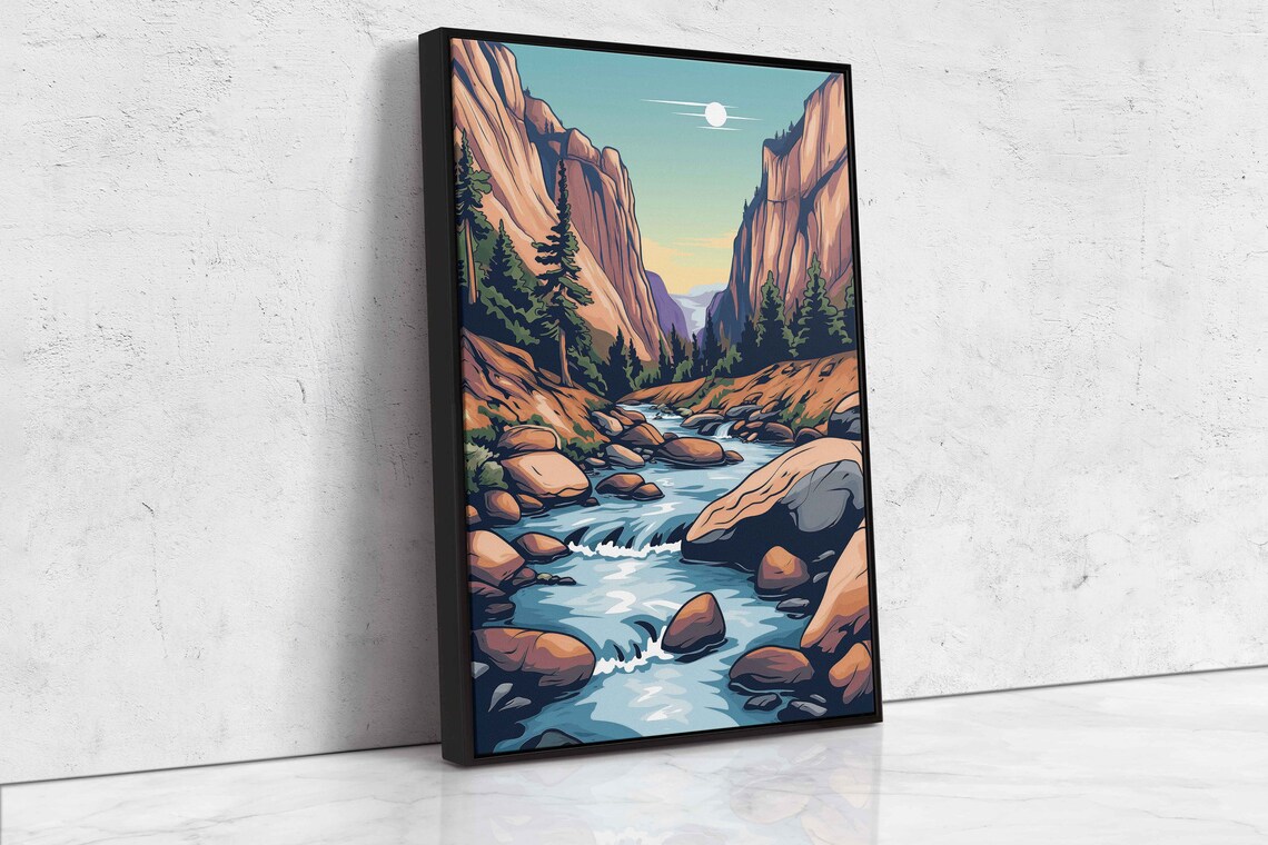 Flowing Rock River Colorful Valley Soothing Sunset Art Framed Print Ready To Hang - Image 4
