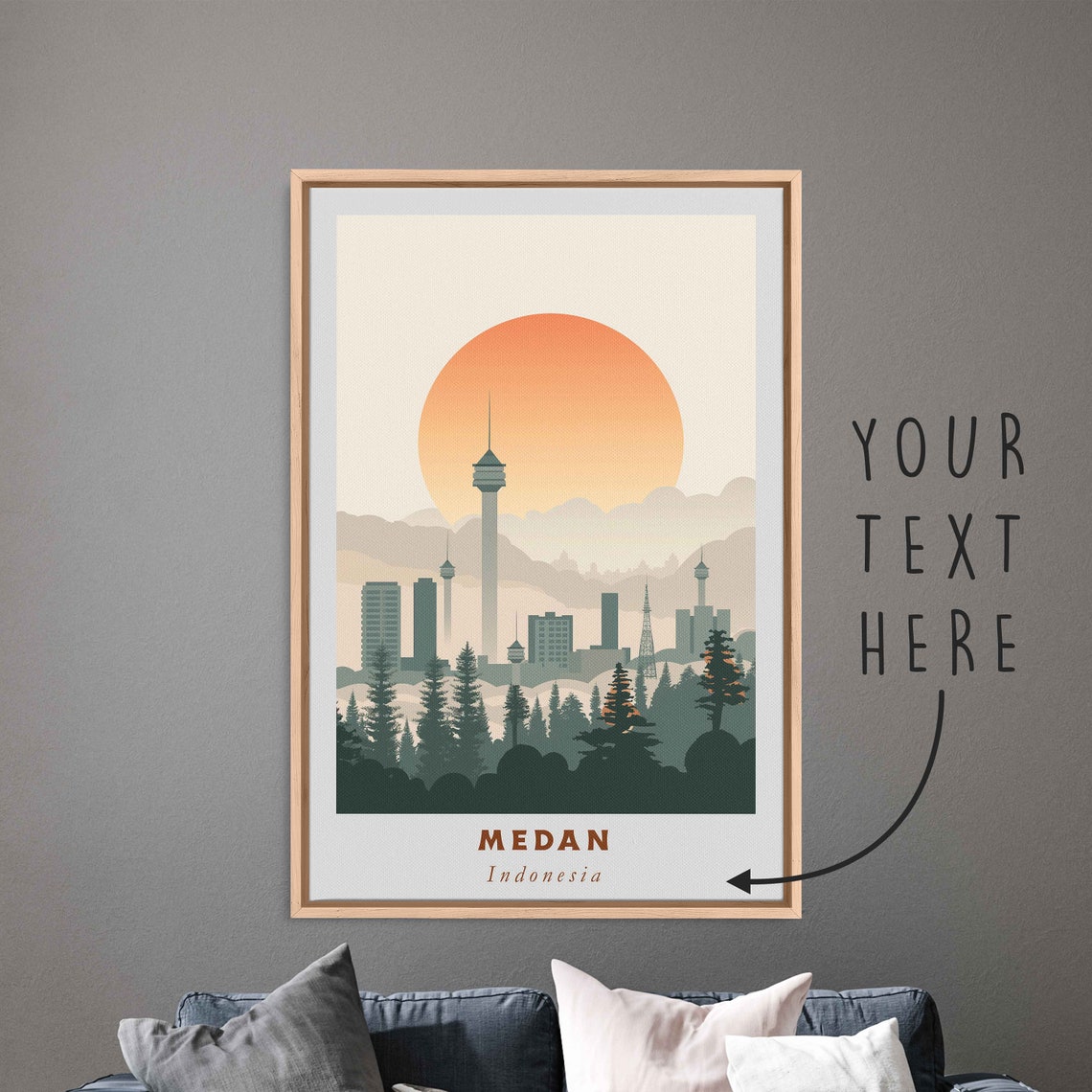 Medan Indonesia TV Tower Sunrise Pine Forest Skyline Travel Poster