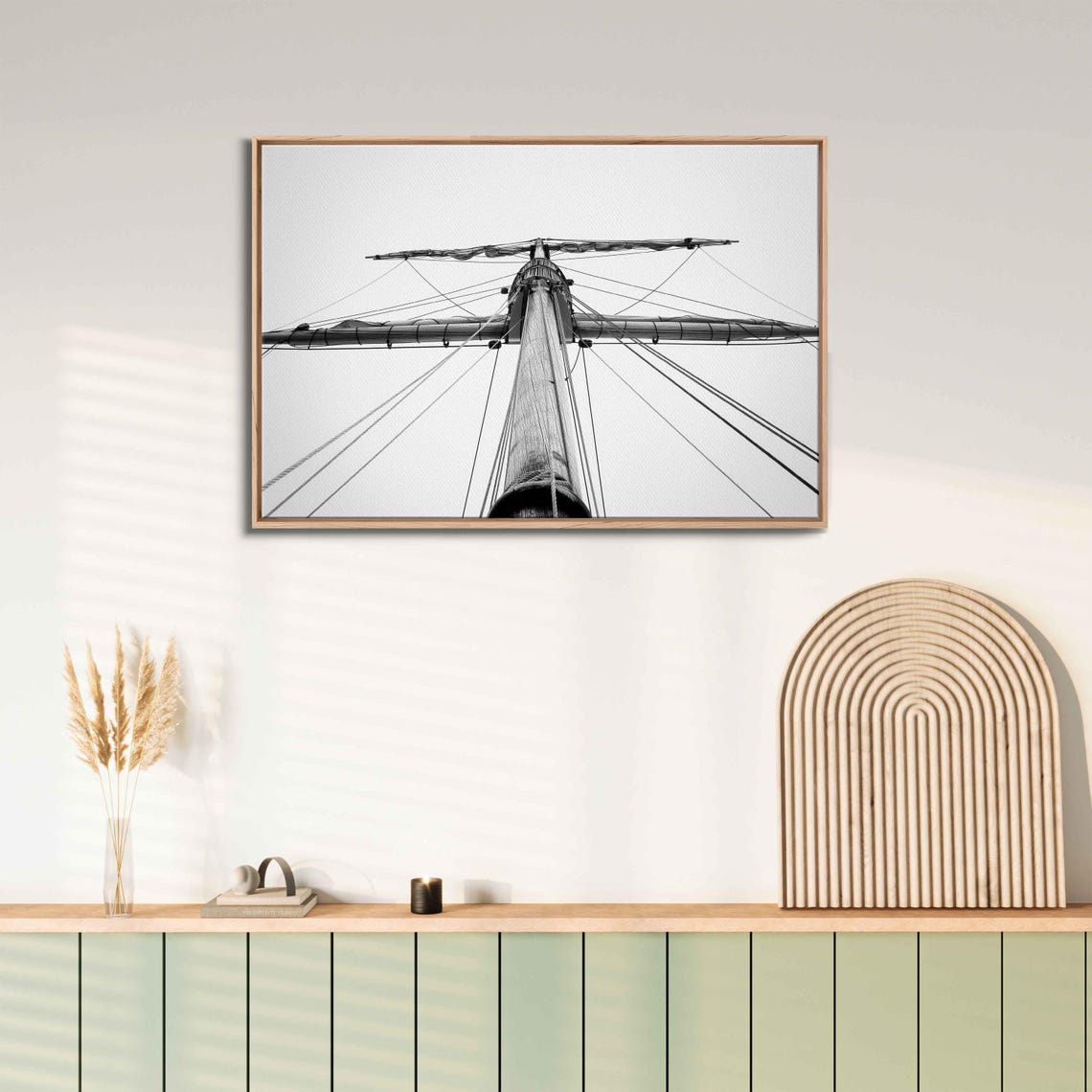 Tall Ship Mast Rigging Monochrome Minimalist Nautical Photo Print - Image 3