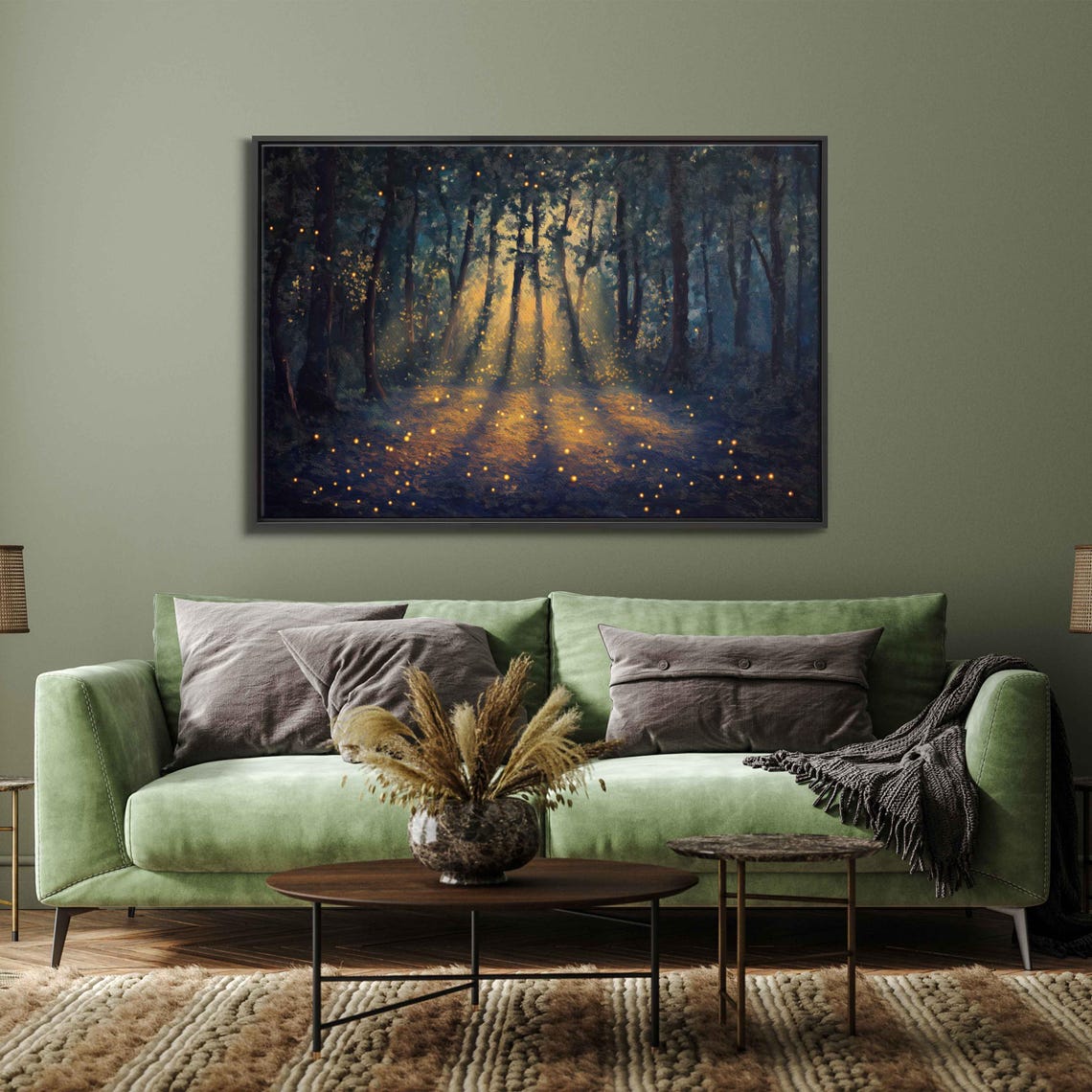 Sunbeam Forest Clearing With Fireflies Magical Woodland Light Poster