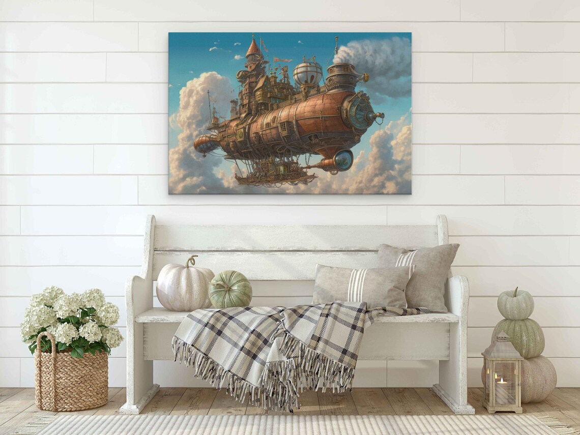 Steampunk Airship in the Clouds Art Print - Image 2