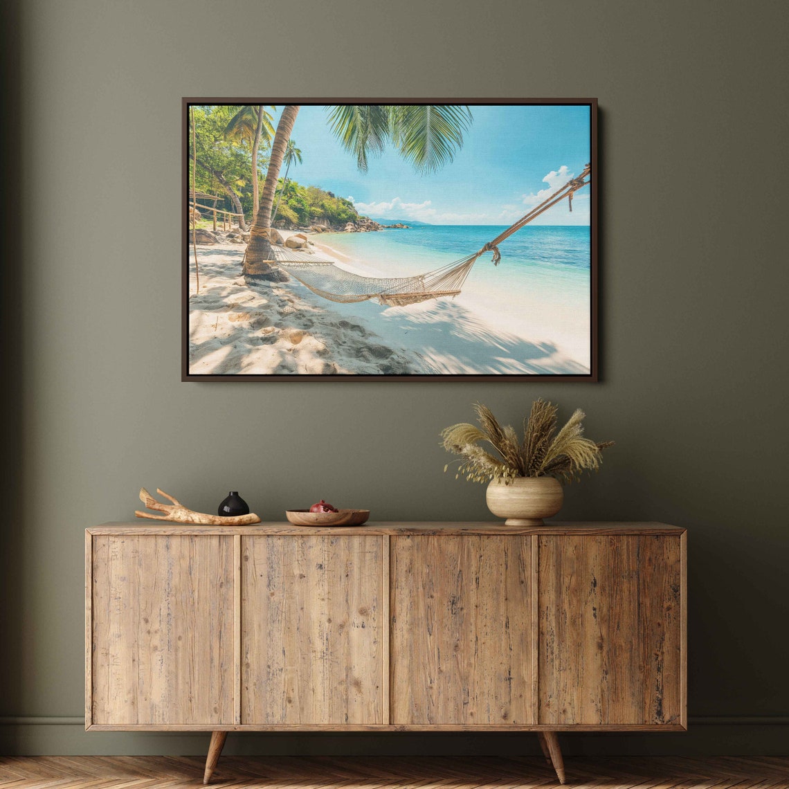 Beach Hammock Between Palms Turquoise Ocean View Tropical Poster - Image 2