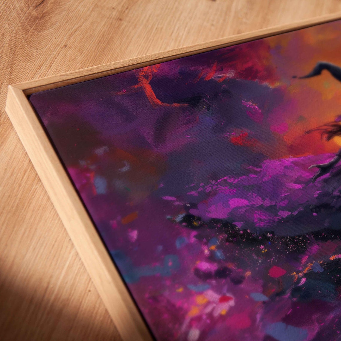 Witch Flying Broomstick Through Vibrant Night Sky Bats Halloween Print - Image 2