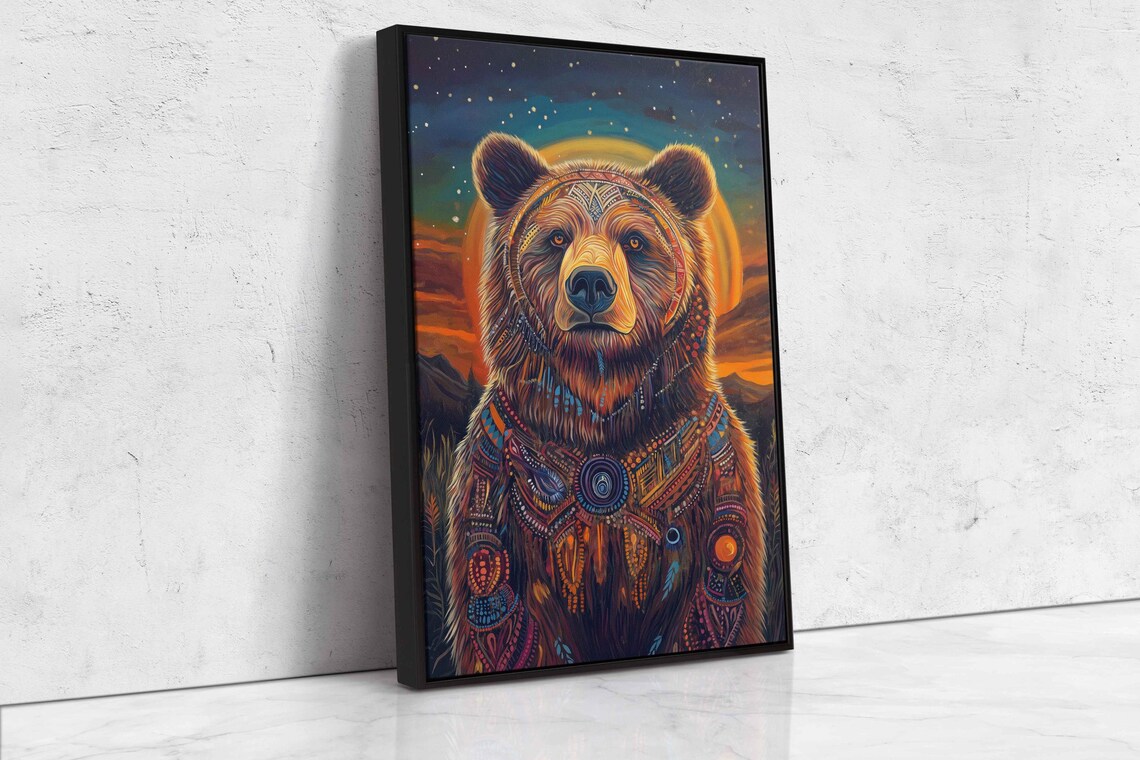 Grizzly Bear With Tribal Patterns, Starlit Night - Image 4